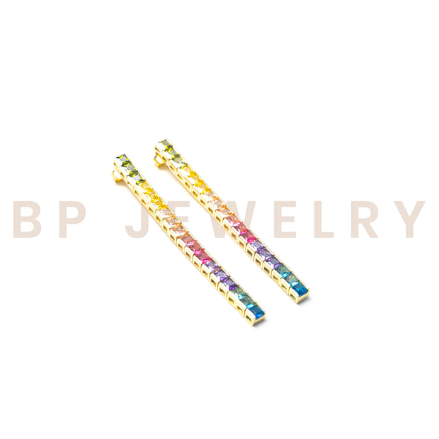 Vertical Gold Crystal Rainbow Earrings - BERNA PECI JEWELRY
