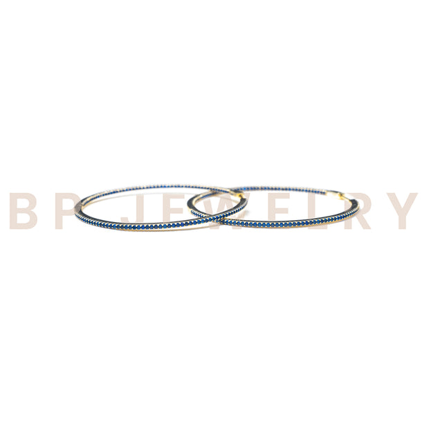 Large Skinny Sapphire Hoops - BERNA PECI JEWELRY