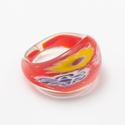Red Floral Glass Ring - BERNA PECI JEWELRY