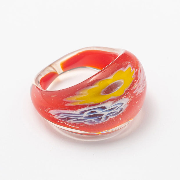 Red Floral Glass Ring - BERNA PECI JEWELRY