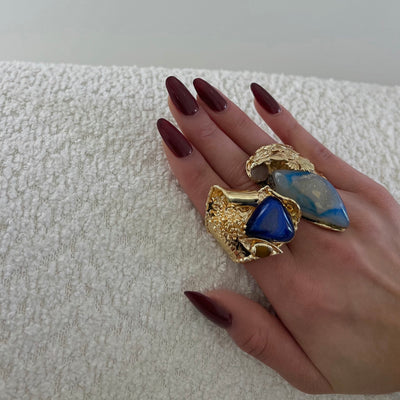 Left Blue Handmade Gold Drip Ring - BERNA PECI JEWELRY