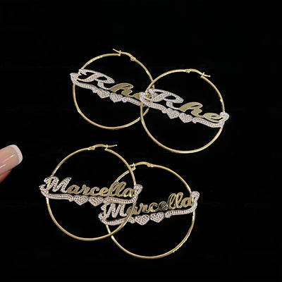 NY Custom NamePlate Hoops - BERNA PECI JEWELRY