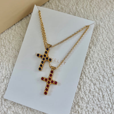 The Left Vintage Mini Purple Pearl Cross Necklace - BERNA PECI JEWELRY