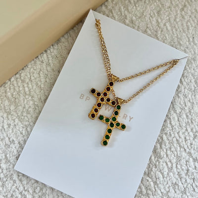 The Left Vintage Mini Brown Pearl Cross Necklace - BERNA PECI JEWELRY