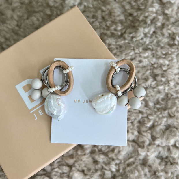 Wooden Pearl Wrap Earrings - BERNA PECI JEWELRY