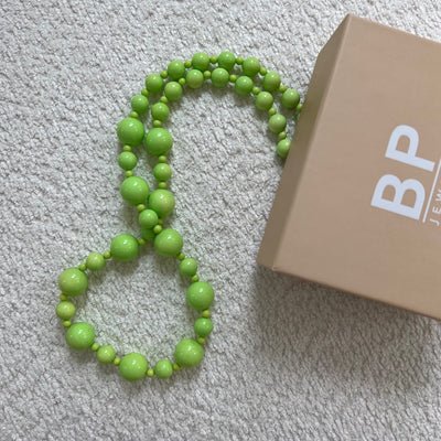Lime Green Long beaded Necklace - BERNA PECI JEWELRY