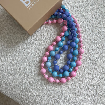Pink Blue Twist Long Beaded Necklace - BERNA PECI JEWELRY