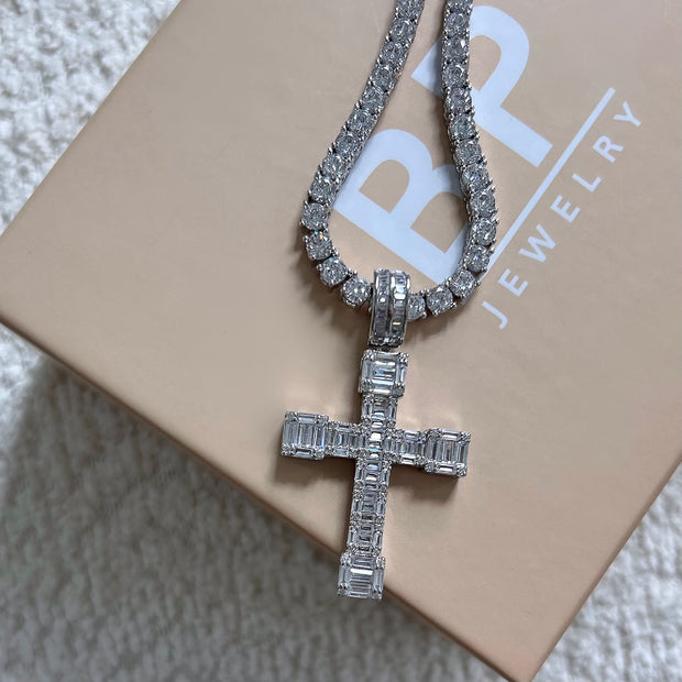 The All Around Baguette Silver Cross Set - BERNA PECI JEWELRY