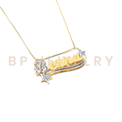 Personalized 14K Gold Personalized 3D Double Star Necklace - BERNA PECI JEWELRY