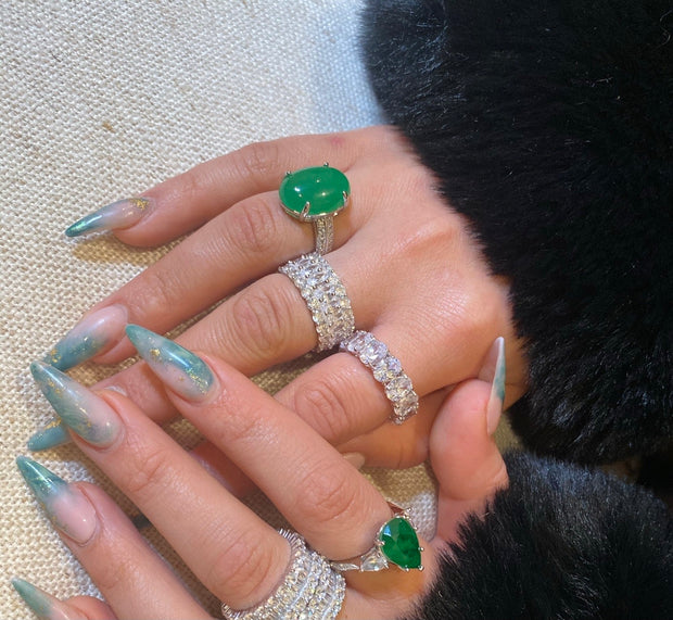 Silver Single Jade Stone Ring - BERNA PECI JEWELRY