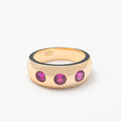 Solid Gold Simple Hot Pink Studded Band - BERNA PECI JEWELRY