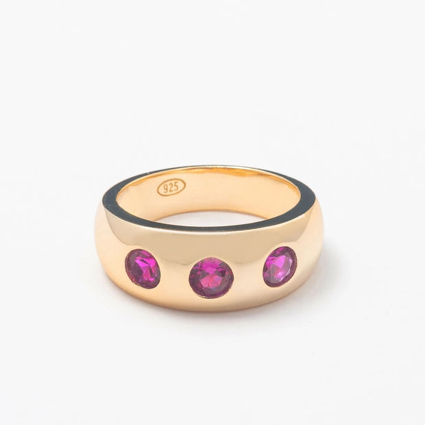 Solid Gold Simple Hot Pink Studded Band - BERNA PECI JEWELRY