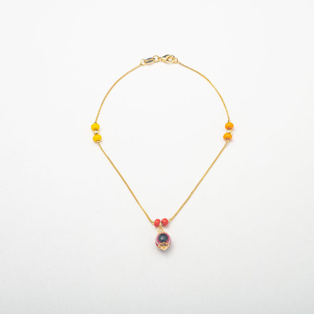Gold and Red Protection Anklet - BERNA PECI JEWELRY