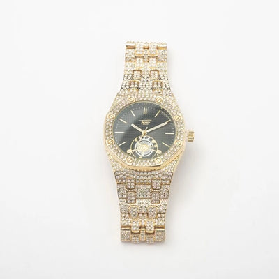 New Gold Iced Out Black Face Watch - BERNA PECI JEWELRY