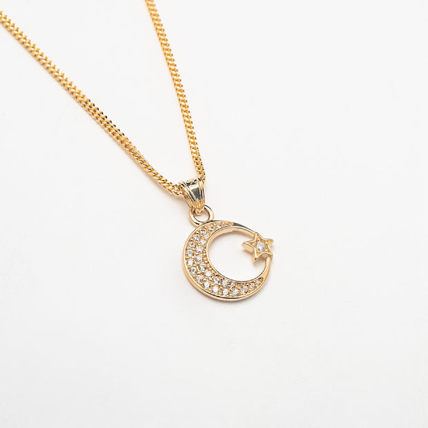 10K Solid Moon and Star Gold Necklace - BERNA PECI JEWELRY