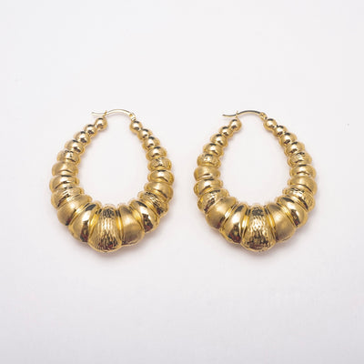 Large Oval Bamboo 10K Solid Gold Hoops - BERNA PECI JEWELRY