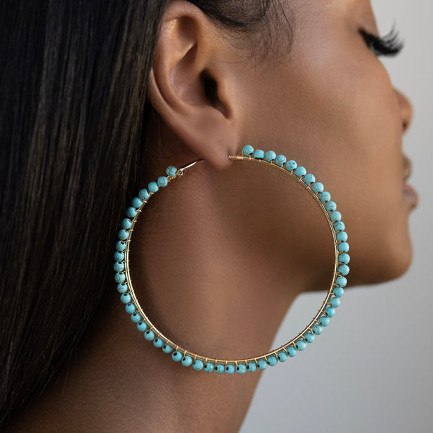 Large Turquoise Beaded Earrings - BERNA PECI JEWELRY