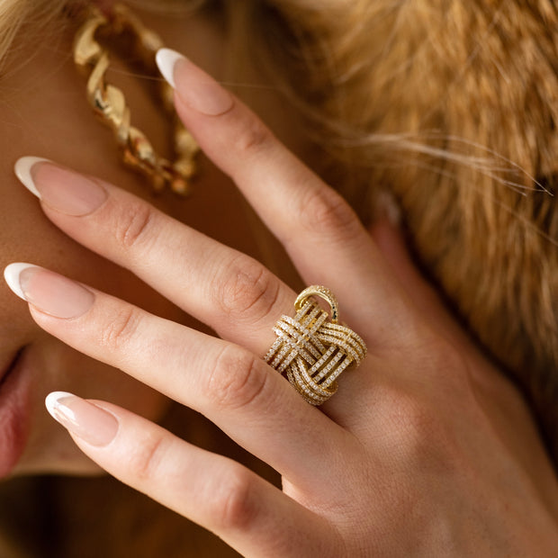 Gold Crystal Knots Ring - BERNA PECI JEWELRY