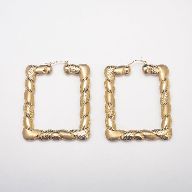Large Square Bamboo 10K Solid Gold Hoops - BERNA PECI JEWELRY