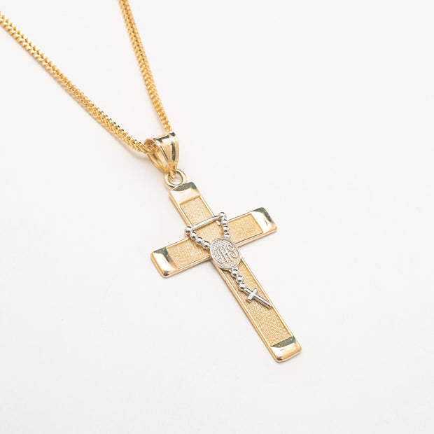 10K Solid Gold Rosary Cross Necklace - BERNA PECI JEWELRY