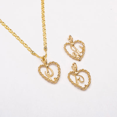 New Outline Heart 10K Sold Gold Initial Necklace - BERNA PECI JEWELRY