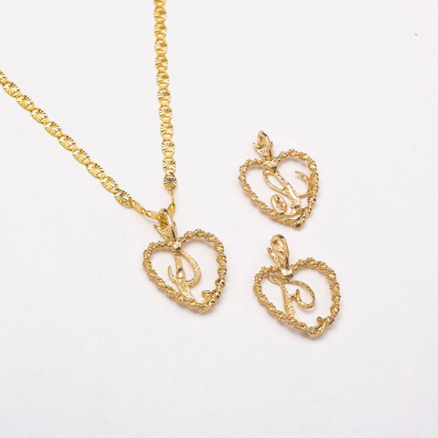 New Outline Heart 10K Sold Gold Initial Necklace - BERNA PECI JEWELRY