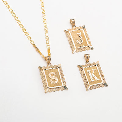Framed 10K Solid Gold Initial Necklace - BERNA PECI JEWELRY