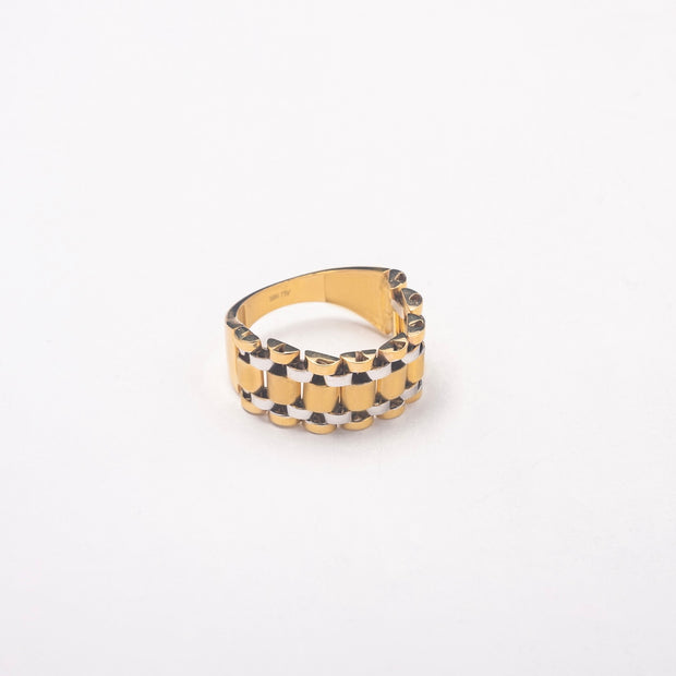New Toned Links 10K Solid Gold Ring - BERNA PECI JEWELRY