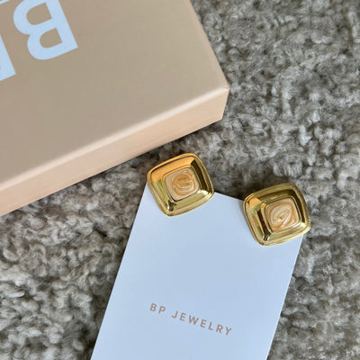 Vintage Square Gold Caramel Studs - BERNA PECI JEWELRY