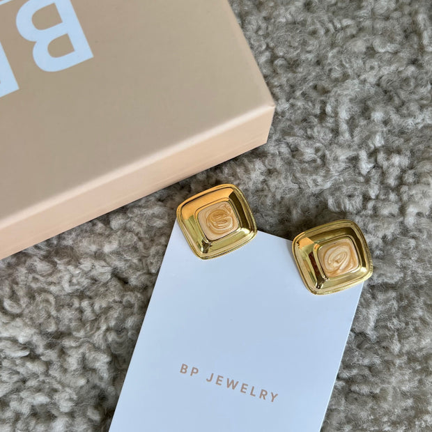 Vintage Square Gold Caramel Studs - BERNA PECI JEWELRY