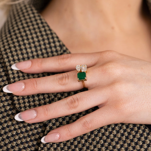 Emerald Triple Stone Ring - BERNA PECI JEWELRY