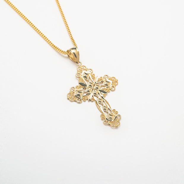 10K Solid Gold Protection Cross Necklace - BERNA PECI JEWELRY