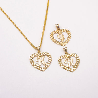 New Heart Links 10K Solid Gold Initial Necklace - BERNA PECI JEWELRY