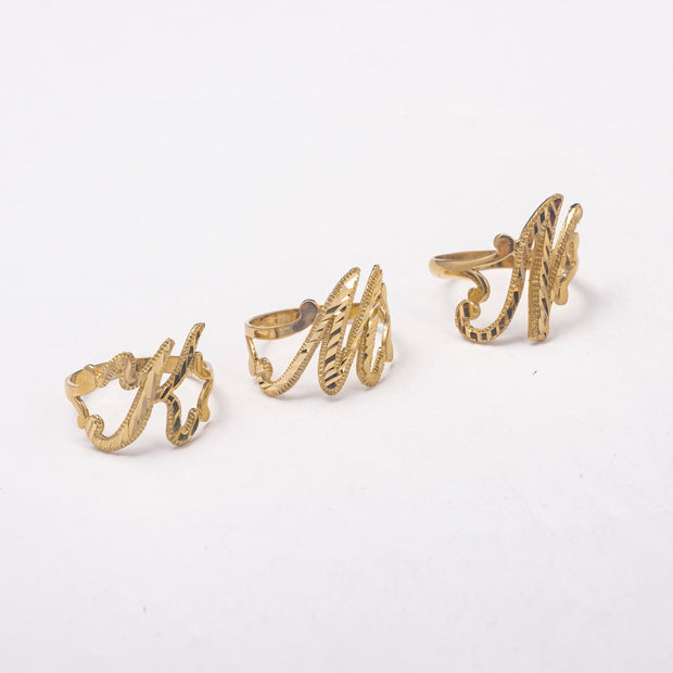 New Mini Cursive 10K Soldi Gold Initial Ring - BERNA PECI JEWELRY