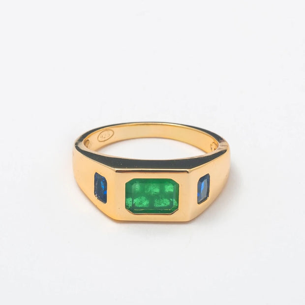 Solid Gold Emerald Green Navy Band - BERNA PECI JEWELRY