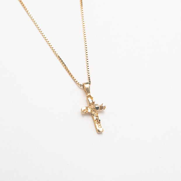 10K Solid Gold Mini Textured Cross Necklace - BERNA PECI JEWELRY