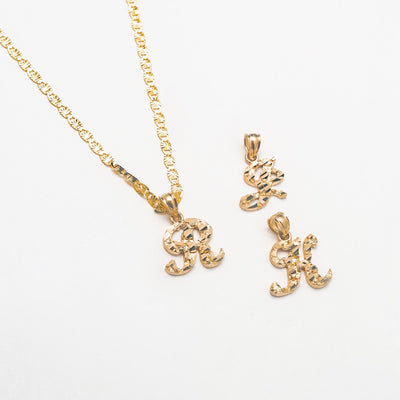 Mini Textured 10K Solid Gold Initial Necklace - BERNA PECI JEWELRY