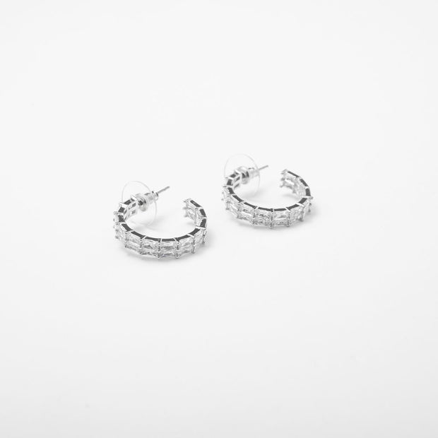 New Silver Baguette Hoops - BERNA PECI JEWELRY