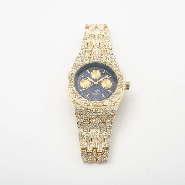 New Gold Iced Out Navy Face Watch - BERNA PECI JEWELRY