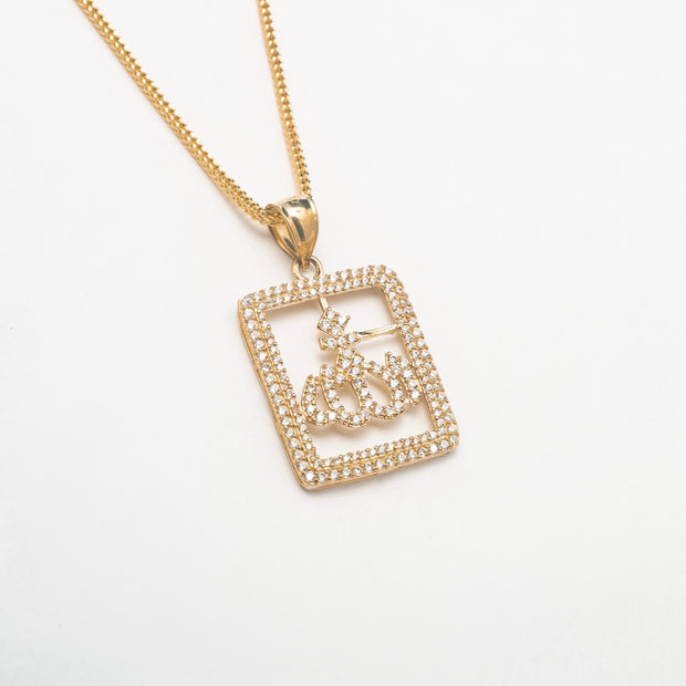 10K Solid Gold Crystal Allah Necklace - BERNA PECI JEWELRY