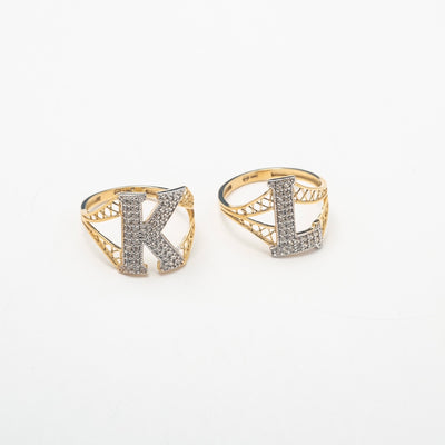 Crystal 10K Solid Gold Initial Ring - BERNA PECI JEWELRY