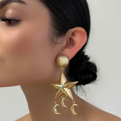 The Vintage Gold Star Moon Drop Earrings - BERNA PECI JEWELRY