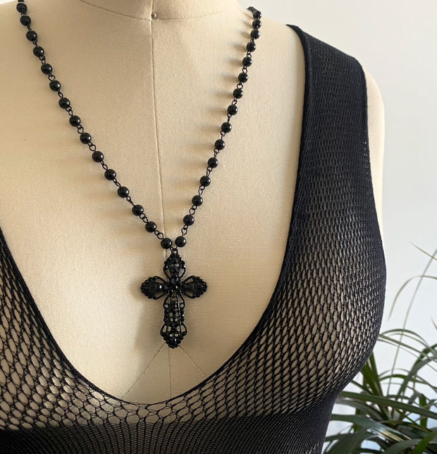 Long Black Cross Necklace - BERNA PECI JEWELRY