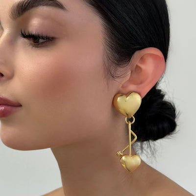 The Vintage Gold Heart Drop Earrings - BERNA PECI JEWELRY
