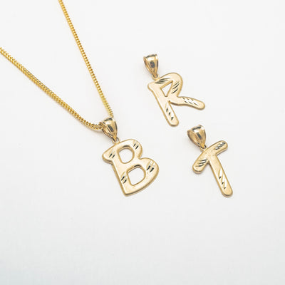 Stripped 10K Solid Gold Initial Necklace - BERNA PECI JEWELRY