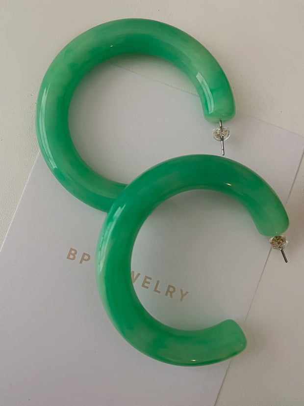 Large Acrylic Jade Color hoops - BERNA PECI JEWELRY