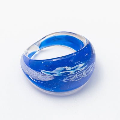 Navy Blue Floral Glass Ring - BERNA PECI JEWELRY
